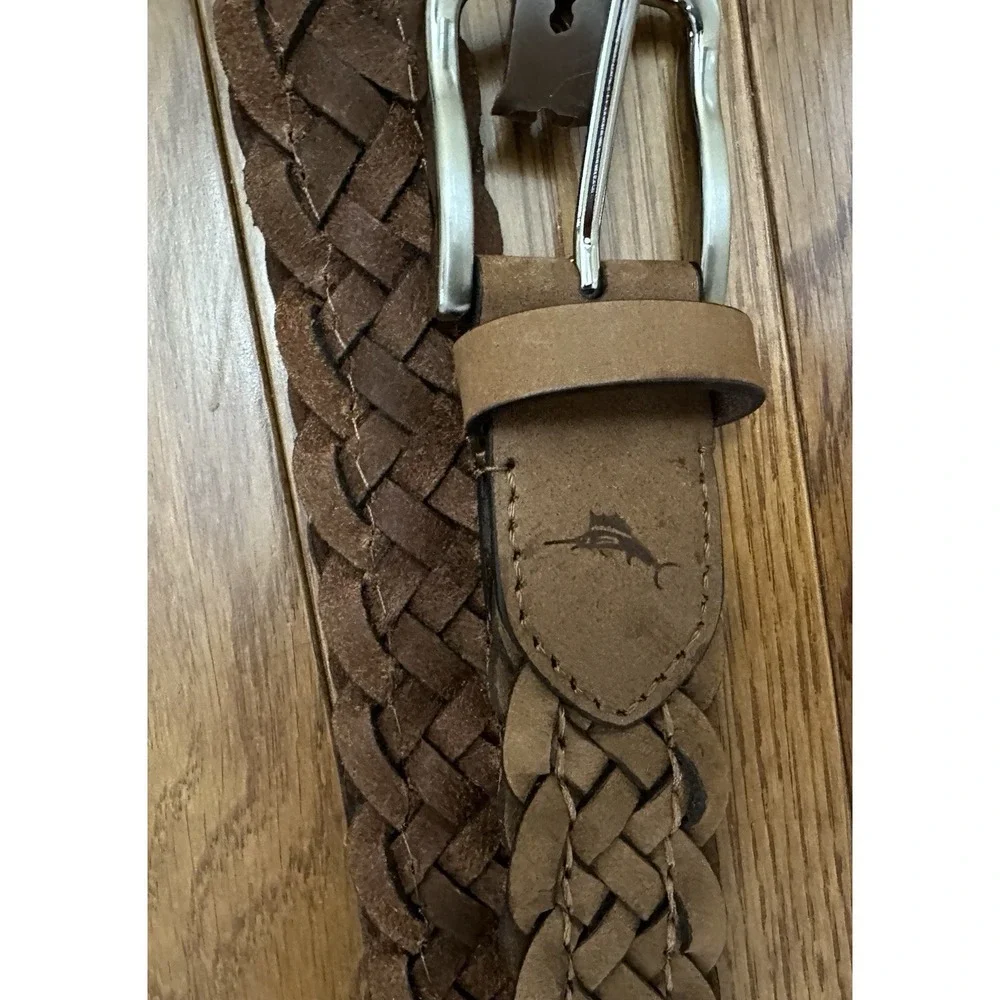 Tommy Bahama Braided Leather Belt Brown Size Small 30-32 Woven NEW